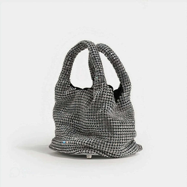 Crystal-Embellished Nylon Mini Bucket Pouch - Black main image 0