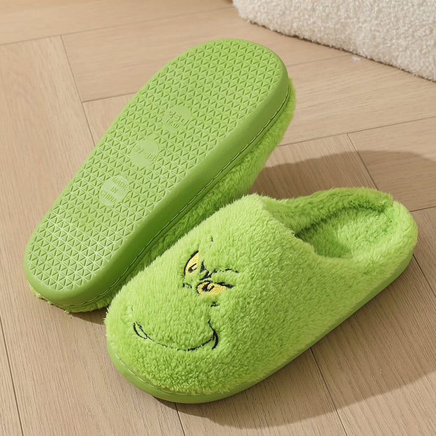 Men's And Women's Fashionable Home Green Fur Monster Warm Thick-Soled Soft-Soled Plush Slippers