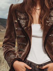 Vintage Bohemian Style Velvet Lapel Embroidered Double-breasted Jacket