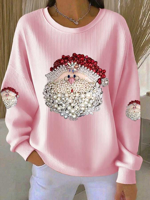 Women's Christmas Print Knitted Crew Neck Long Sleeve Top