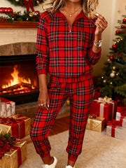 Women'S V-Neck Christmas Plaid Two-Piece Suit