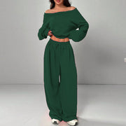 Fashion Slim-fit Off-the-shoulder Navel Solid Color Casual Pants Suit