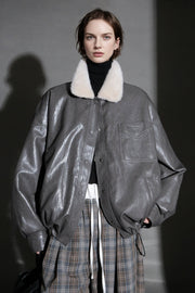 Luxury Sheepskin Down Jacket – Short Oil-Wax Leather Coat with Mink Fur Collar & Goose Down Fill, Winter Outerwear