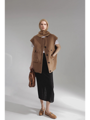 Luxury Camel Hair Vest for Women – Reversible Wool Gilet Winter Sleeveless Coat