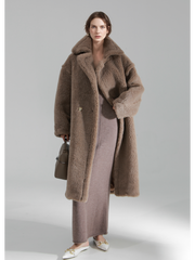 Oversized Teddy Fleece Coat for Women – Thick Shearling Jacket with Full Lining and Alpaca Wool Blend for Fall Winter