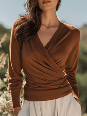 Elegant Brown Slim-Fit Knit Top