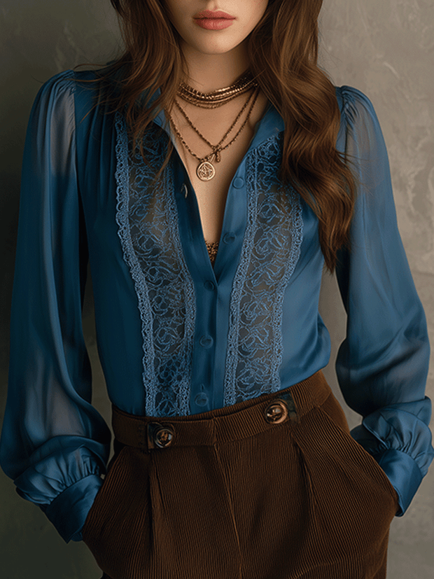 Retro Elegant Lace Flowing Long Sleeve Shirt