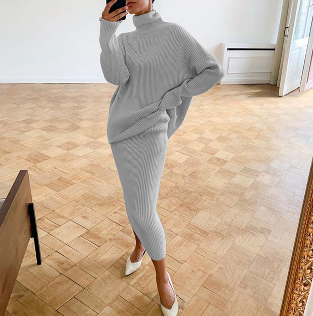 Casual Turtleneck Sweater Loose Version Skirt Suit