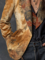 Vintage Suede Oil Painting Flower Print Lapel Blazer