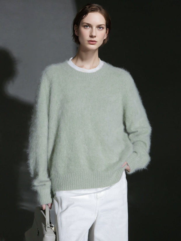 Luxury Seamless Wool Crew Neck Long Sleeve Knit Sweater – Soft and Cozy Wool Fleece with an Elegant Lazy Chic Vibe