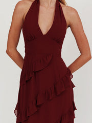 Halter neck ruffle maxi dress