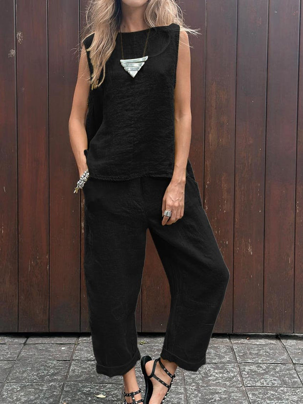 Women's Tank And Casual Pants Linen Cotton Suit
