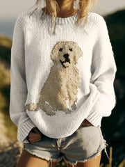 Classic Fuzzy Golden Retriever Dog Felt Cozy Knit Sweater
