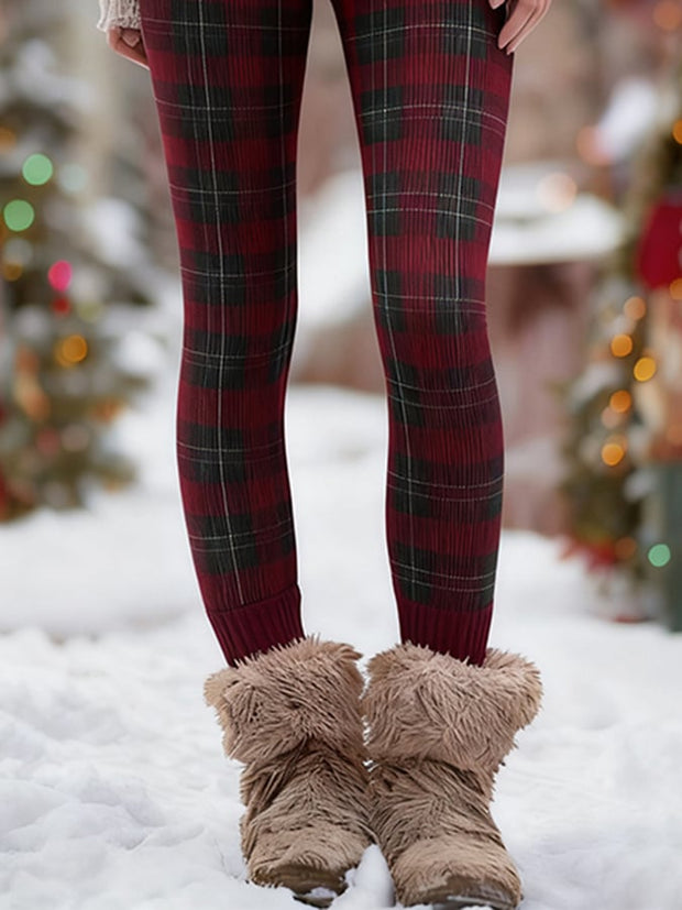 Women'S Christmas Contrast Plaid Tight High-Elastic Leggings