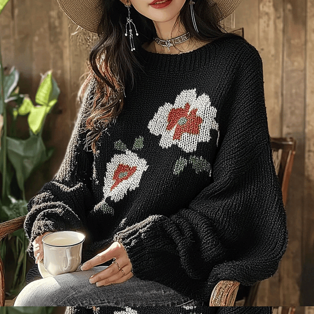 Women's Knitted Flower Elegant Warm Sweater