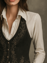 Boho Black Embroidered Velvet Waistcoat