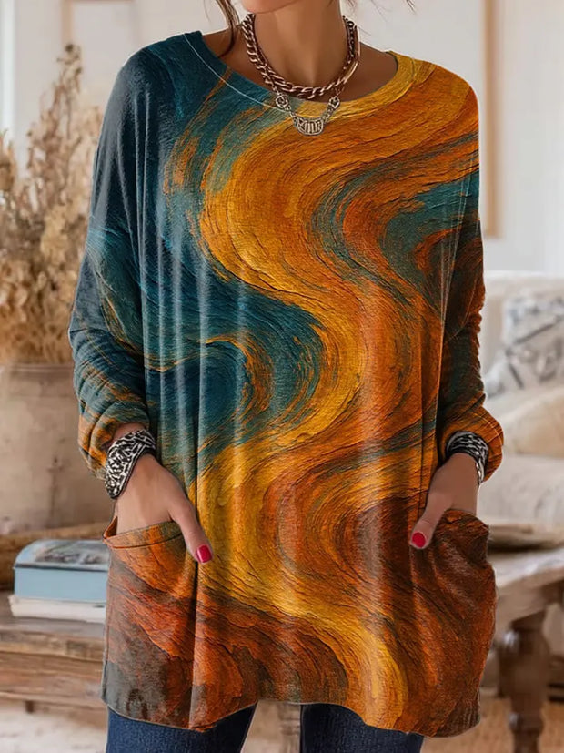 Women's Artistic Floral Print Casual Long-Sleeve T-Shirt