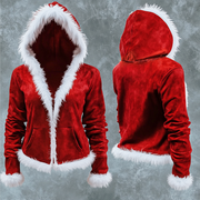 Furry Mrs. Santa Christmas Cropped Zip-Up Hoodie