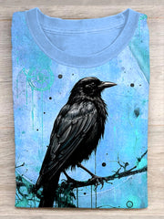 Unisex Halloween Raven Print Casual T-Shirt