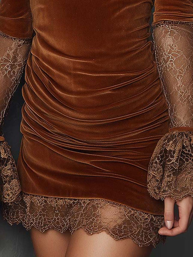 Velvet Lace-Trim Mini Dress