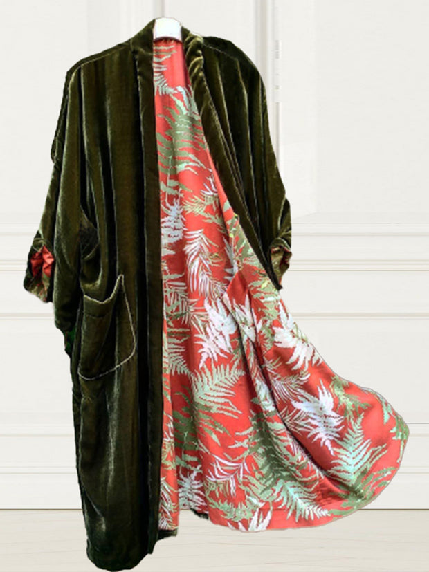 Fashion Casual Lined Printed Velvet Duster