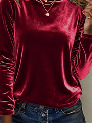 Women's high-neck Christmas velvet T-shirt