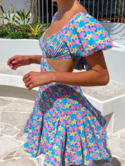 Puff sleeve printing dress