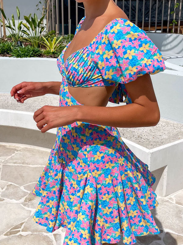 Puff sleeve printing dress