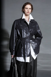 Women’s Biker-Style Leather Jacket – Casual Lambskin Short Coat for Autumn Versatile Chic Look