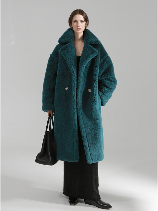 Oversized Teddy Fleece Coat for Women – Thick Shearling Jacket with Full Lining and Alpaca Wool Blend for Fall Winter