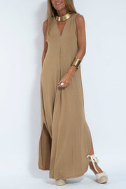 Elegant Is Eternal Solid Color Sleeveless Slit Maxi Dress