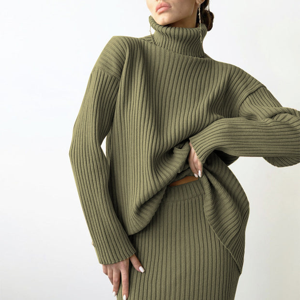 Loose Warm Turtleneck Sweater Two Piece Set