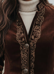 Rich Velvet Embroidered Long Coat