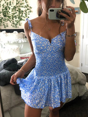 Tie up printing mini dress