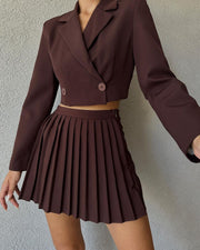 Temperament Casual Pleated Pants Skirt Two -piece Suit