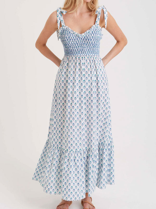 Tie up pleated maxi dress