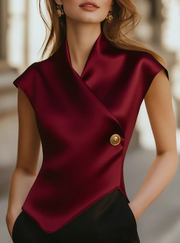 Elegant Cap Sleeve Satin Wrap Blouse With Sculpted Silhouette