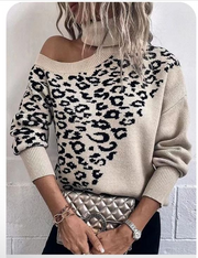 Sexy Oblique Shoulder Knitted Long-Sleeved Shirt