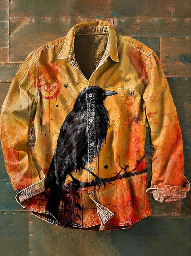 Unisex Halloween Raven Print Casual T-Shirt