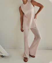 Stylish Pink Pit Stripe Jacquard Two-Pieces Set