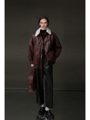 Women’s Biker-Style Shearling Down Jacket – Trendy Short White Goose Down Coat for Winter