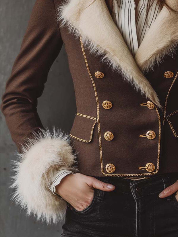 Wool-Lined Double-Breasted Jacket With Faux Fur Collar