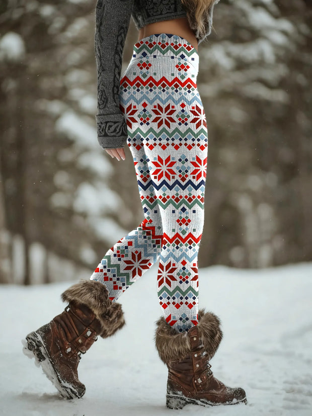 Christmas Snowflakes Geometry Women's Printed Knitted Leggings