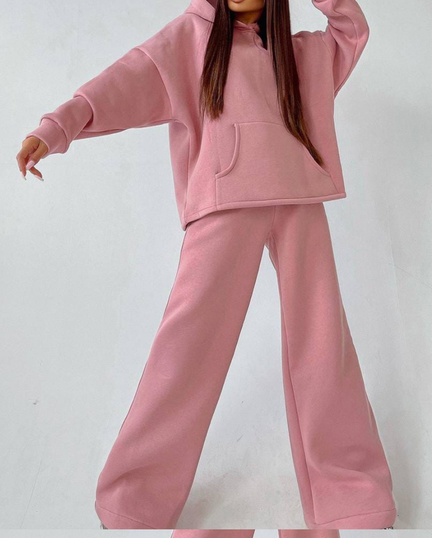 Two-piece Women's Hooded Pocket Sweater Suit