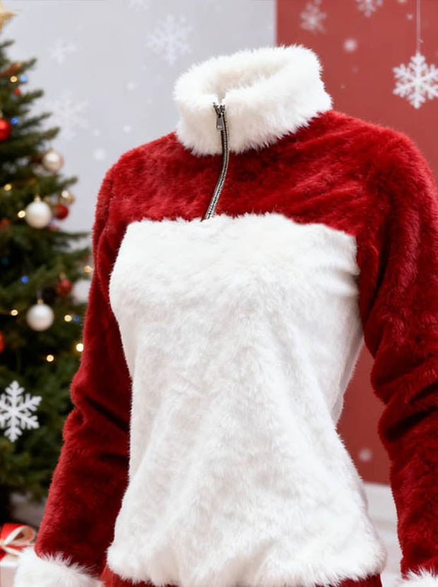 Women'S Casual Plush Contrast Color Stitching Christmas Sweatshirt