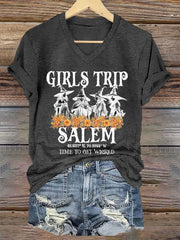 Women's Girl's Trip Salem Time To Get Wicked Halloween Print T-Shirt