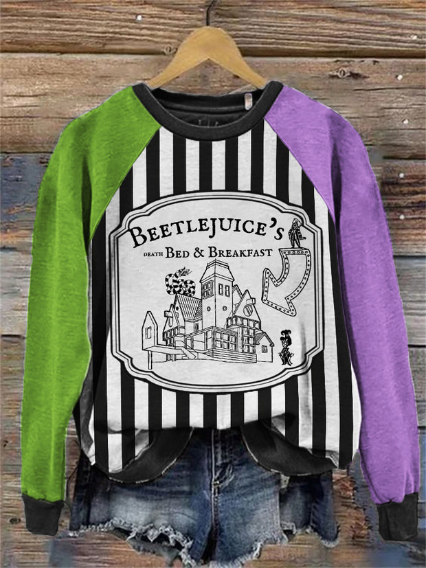 Vintage Halloween Horror Movie Contrast Color Raglan Sweatshirt