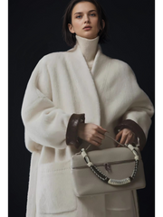 Luxury Ostrich-Texture Patchwork Wool-Blend Alpaca Coat for Women – Elegant Fall Winter Outerwear