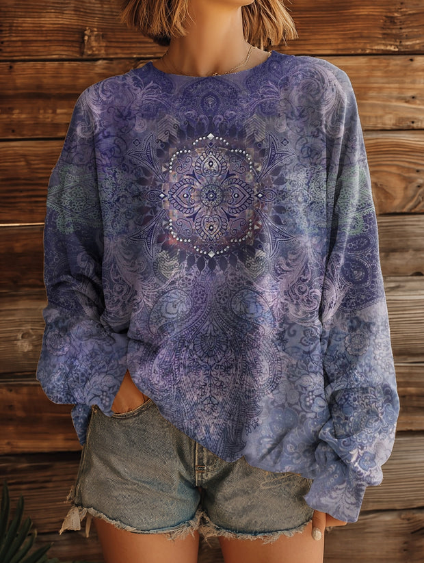 Women's Vintage Ethnic Tattoo Pattern Art Print Casual Crew Neck Sweatshirt