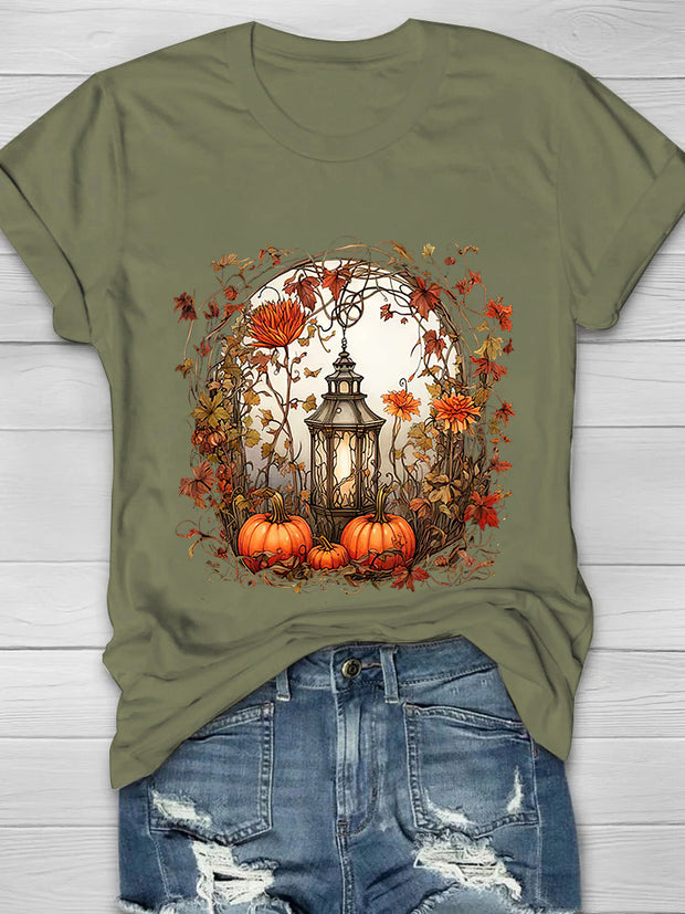 Autumn Pumpkin Printed Crew Neck Women's T-shirt